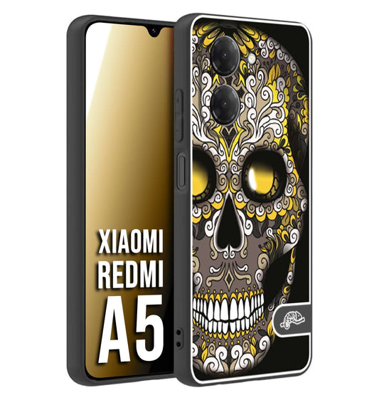 CUSTOMIZZA - Custodia cover nera morbida in tpu compatibile per Xiaomi Redmi A5 teschio messicano Mexican skull nero giallo