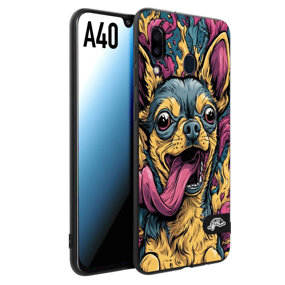 CUSTOMIZZA - Custodia cover nera morbida in tpu compatibile per Samsung A40 Chihuahua illustrazione cane pop art cane street art cartone animato