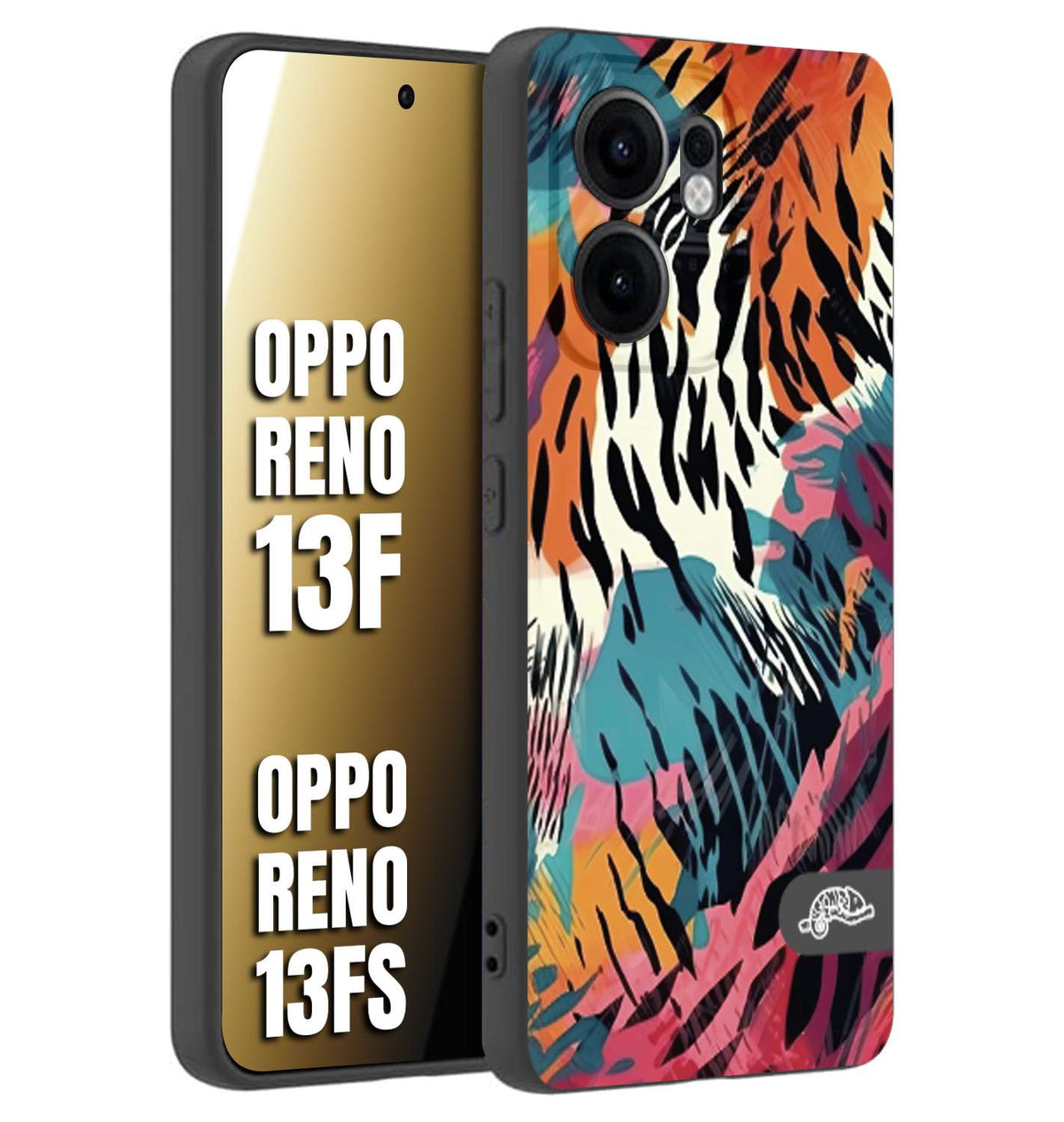 CUSTOMIZZA - Custodia cover nera morbida in tpu compatibile per Oppo Reno 13 F leopardato maculato tigrato tiger colorata summer color