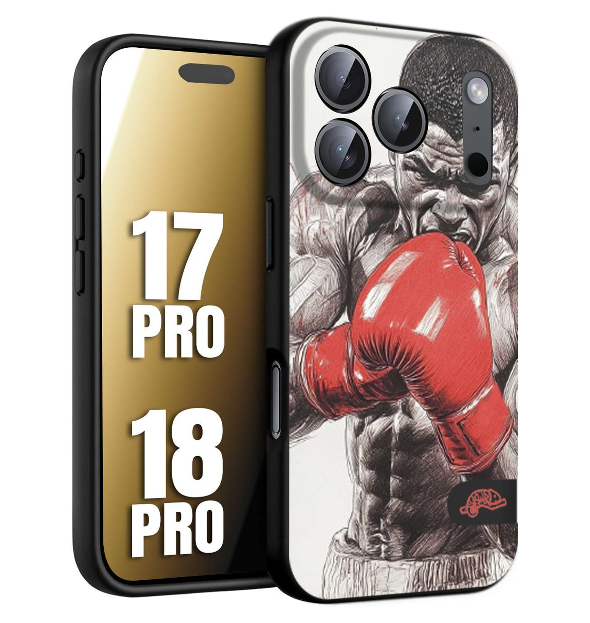 CUSTOMIZZA - Custodia cover nera morbida in tpu compatibile per iPhone 17 PRO - 18 PRO pugilato pugili disegno tattoo guantoni box pesi massimi gancio