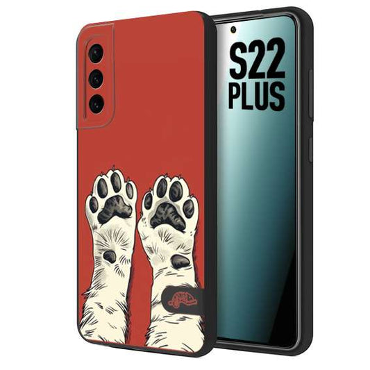 CUSTOMIZZA - Custodia cover nera morbida in tpu compatibile per Samsung S22 PLUS zampe di gatto cat paws rossa red disegnata fumetto cartoon