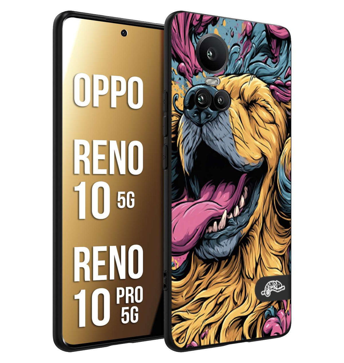 CUSTOMIZZA - Custodia cover nera morbida in tpu compatibile per Oppo Reno 10 5G - 10 PRO 5G Golden Retriever illustrazione cane pop art cane street art cartone animato