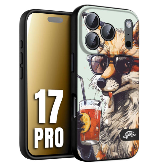 CUSTOMIZZA - Custodia cover nera morbida in tpu compatibile per iPhone 17 PRO estate disegnata cocktails animali simpatici fox volpe negroni