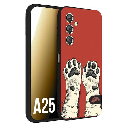 CUSTOMIZZA - Custodia cover nera morbida in tpu compatibile per Samsung A25 zampe di gatto cat paws rossa red disegnata fumetto cartoon