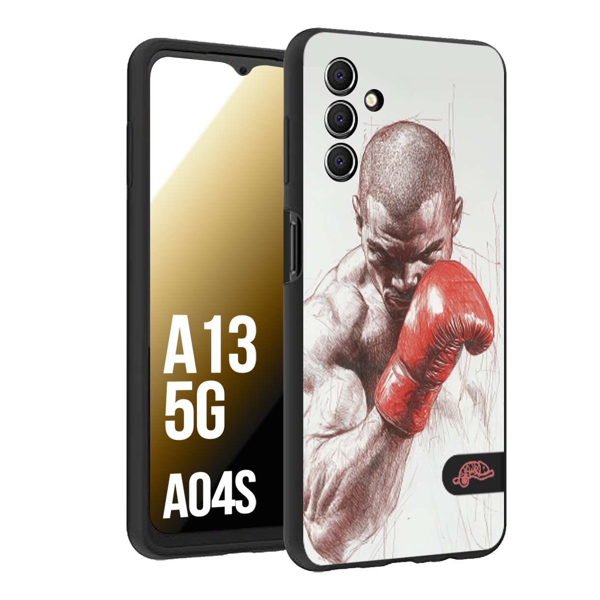 CUSTOMIZZA - Custodia cover nera morbida in tpu compatibile per Samsung A04S - A13 5G pugilato pugili disegno tattoo guantoni box sport primo piano