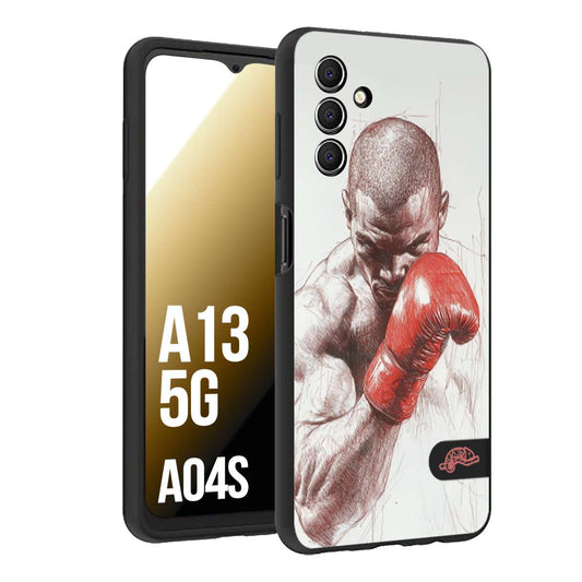 CUSTOMIZZA - Custodia cover nera morbida in tpu compatibile per Samsung A04S - A13 5G pugilato pugili disegno tattoo guantoni box sport primo piano