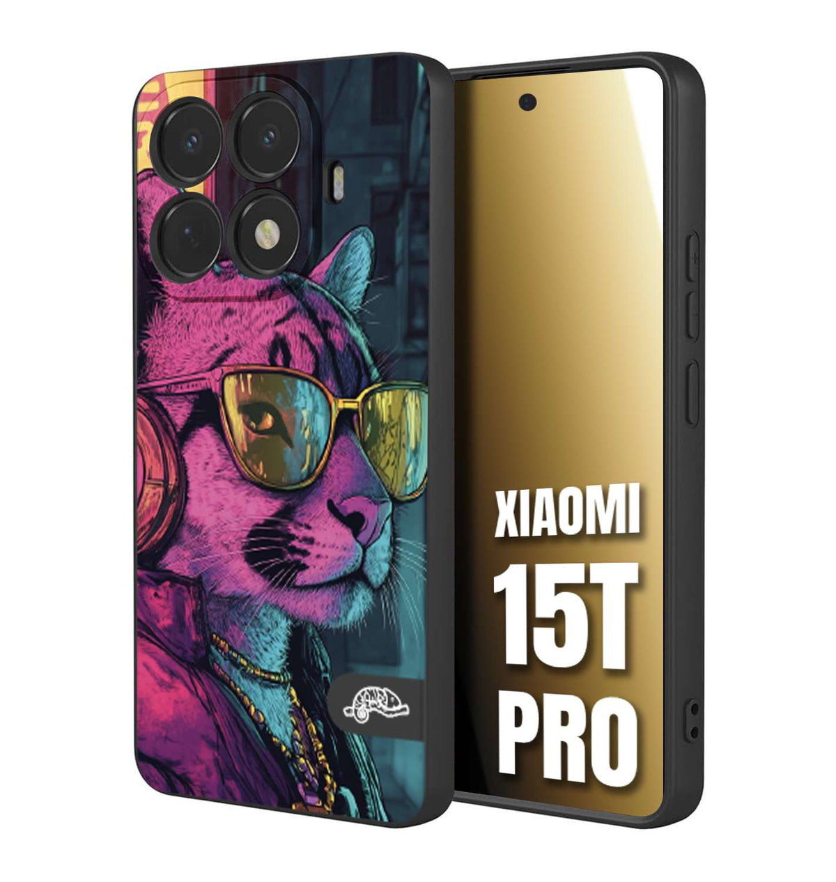 CUSTOMIZZA - Custodia cover nera morbida in tpu compatibile per Xiaomi 15T PRO animali cyberpunk pantera street cat fucsia blu giallo
