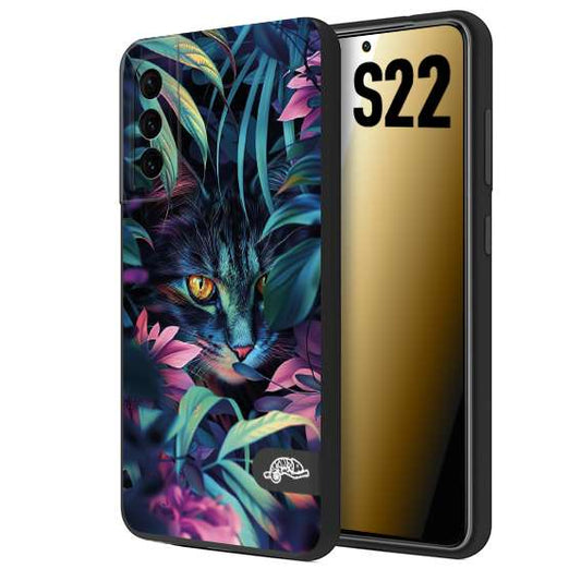 CUSTOMIZZA - Custodia cover nera morbida in tpu compatibile per Samsung S22 animali color giungla tropicale occhio di gatto colori vibranti disegnato