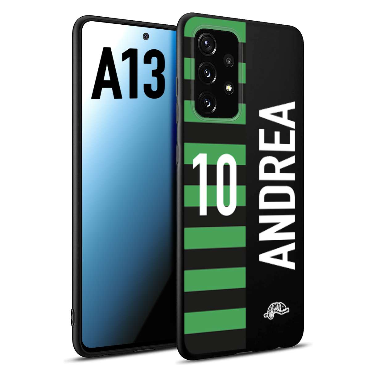 CUSTOMIZZA - Custodia cover nera morbida in tpu compatibile per Samsung A13 personalizzata calcio football nome e numero calciatori neroverde