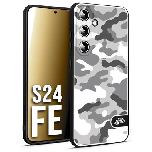 CUSTOMIZZA - Custodia cover nera morbida in tpu compatibile per Samsung S24 FE camouflage mimetico militare bianco white