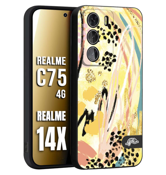 CUSTOMIZZA - Custodia cover nera morbida in tpu compatibile per Realme 14X - C75 4G astratti donna flower fantasia estate gialla rosa leopardata