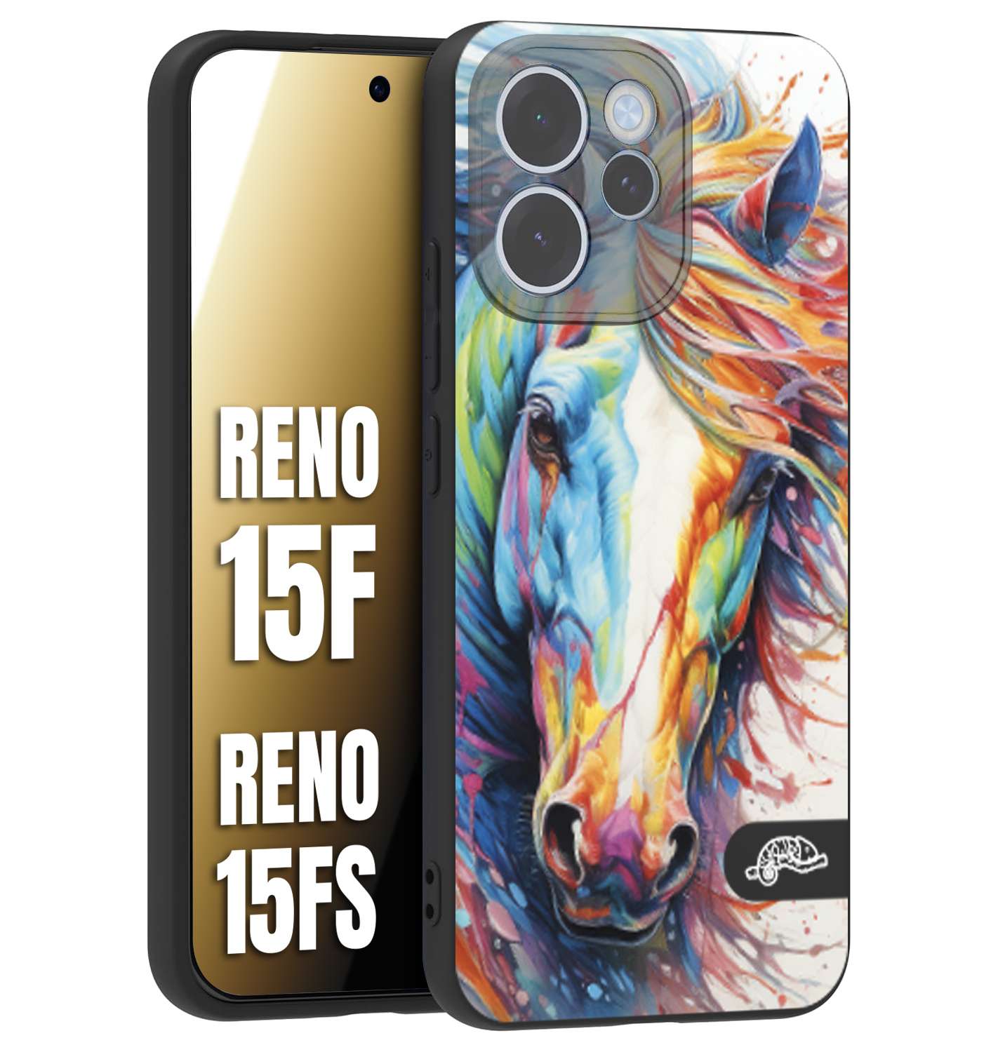 CUSTOMIZZA - Custodia cover nera morbida in tpu compatibile per Oppo Reno 15 F - Reno 15 FS animali color cavallo horse viso colori vibranti disegnato schizzo