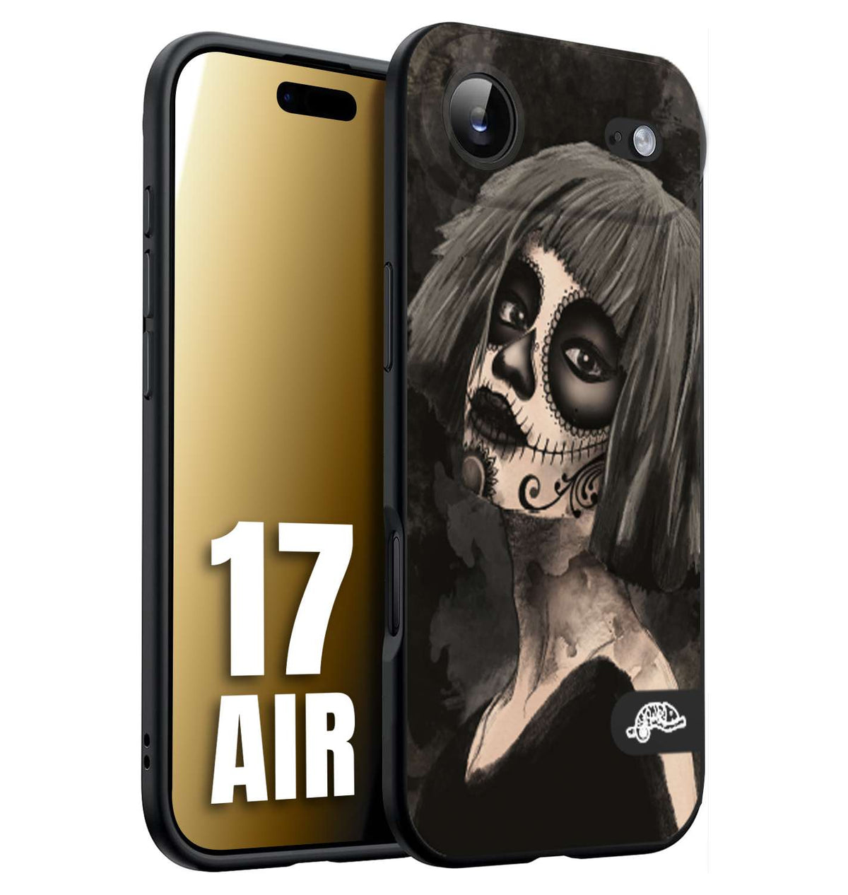 CUSTOMIZZA - Custodia cover nera morbida in tpu compatibile per iPhone 17 AIR chicana messicana dea de la muerte donna santa tattoo disegnata