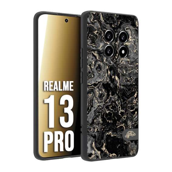 CUSTOMIZZA - Custodia cover nera morbida in tpu compatibile per Realme 13 PRO effetto marmo marble nero black venature dorato pietra
