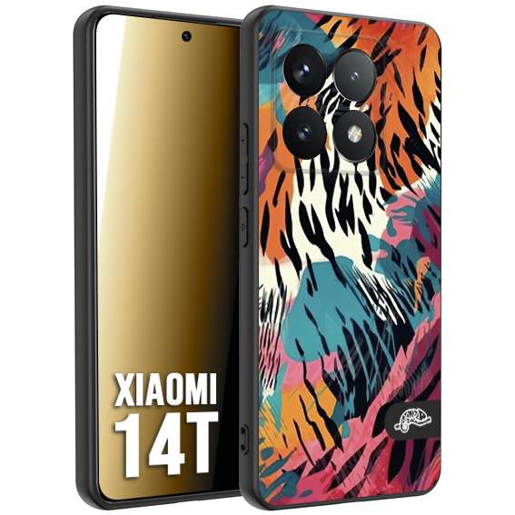 CUSTOMIZZA - Custodia cover nera morbida in tpu compatibile per Xiaomi 14T leopardato maculato tigrato tiger colorata summer color