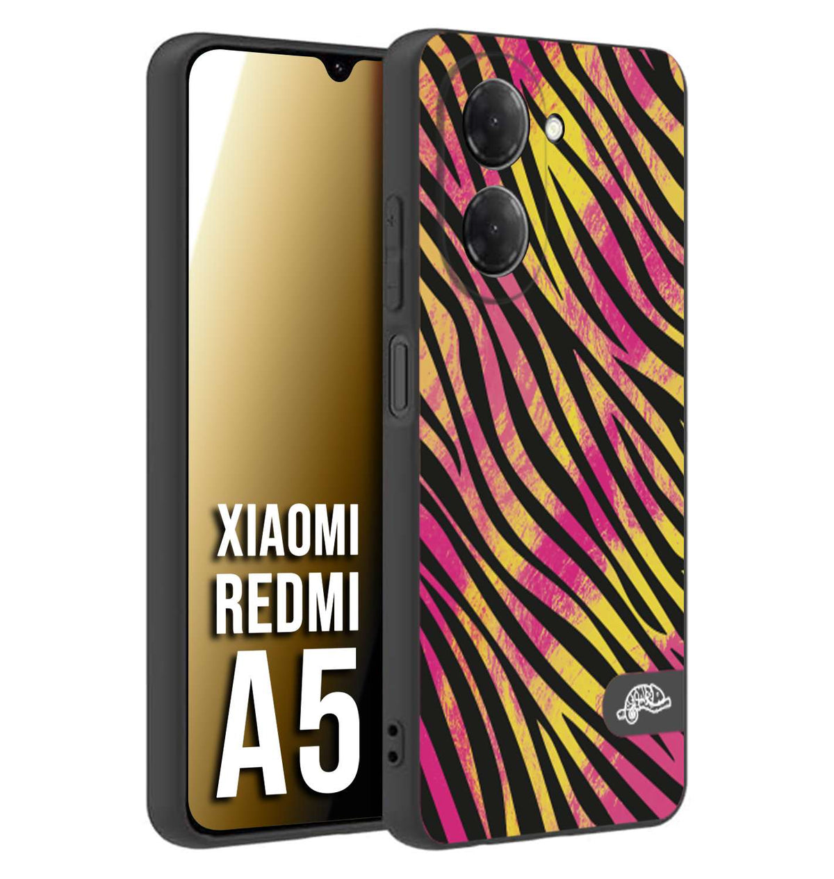 CUSTOMIZZA - Custodia cover nera morbida in tpu compatibile per Xiaomi Redmi A5 zebrata maculata a rilievo soft touch donna fucsia gialla