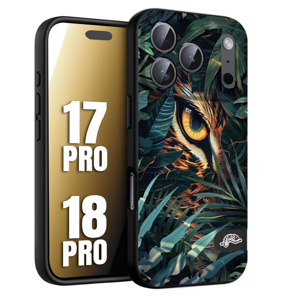 CUSTOMIZZA - Custodia cover nera morbida in tpu compatibile per iPhone 17 PRO - 18 PRO animali color giungla tropicale occhio di giaguaro felino disegnato
