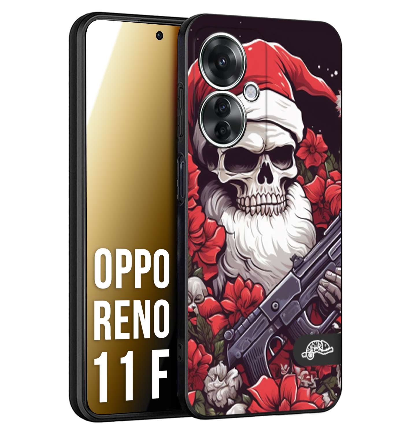 CUSTOMIZZA - Custodia cover nera morbida in tpu compatibile per Oppo Reno 11 F 5G teschio natale santa claus fiori tattoo disegnato