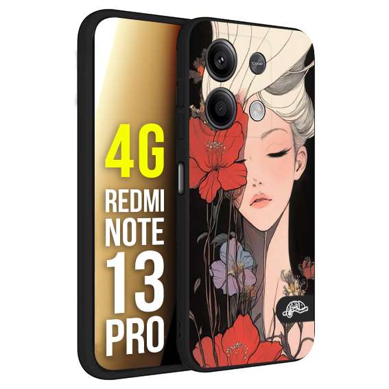 CUSTOMIZZA - Custodia cover nera morbida in tpu compatibile per Xiaomi Redmi Note 13 PRO 4G woman flower Fantasia Floreale Design Donna e Fiori, Retro Artistico