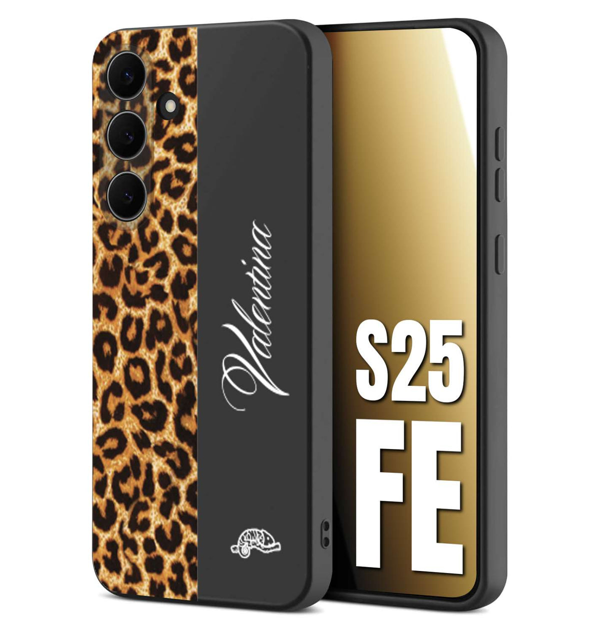 CUSTOMIZZA - Custodia cover nera morbida in tpu compatibile per Samsung S25 FE custom nome scritta leopardato maculato donna marrone leopard