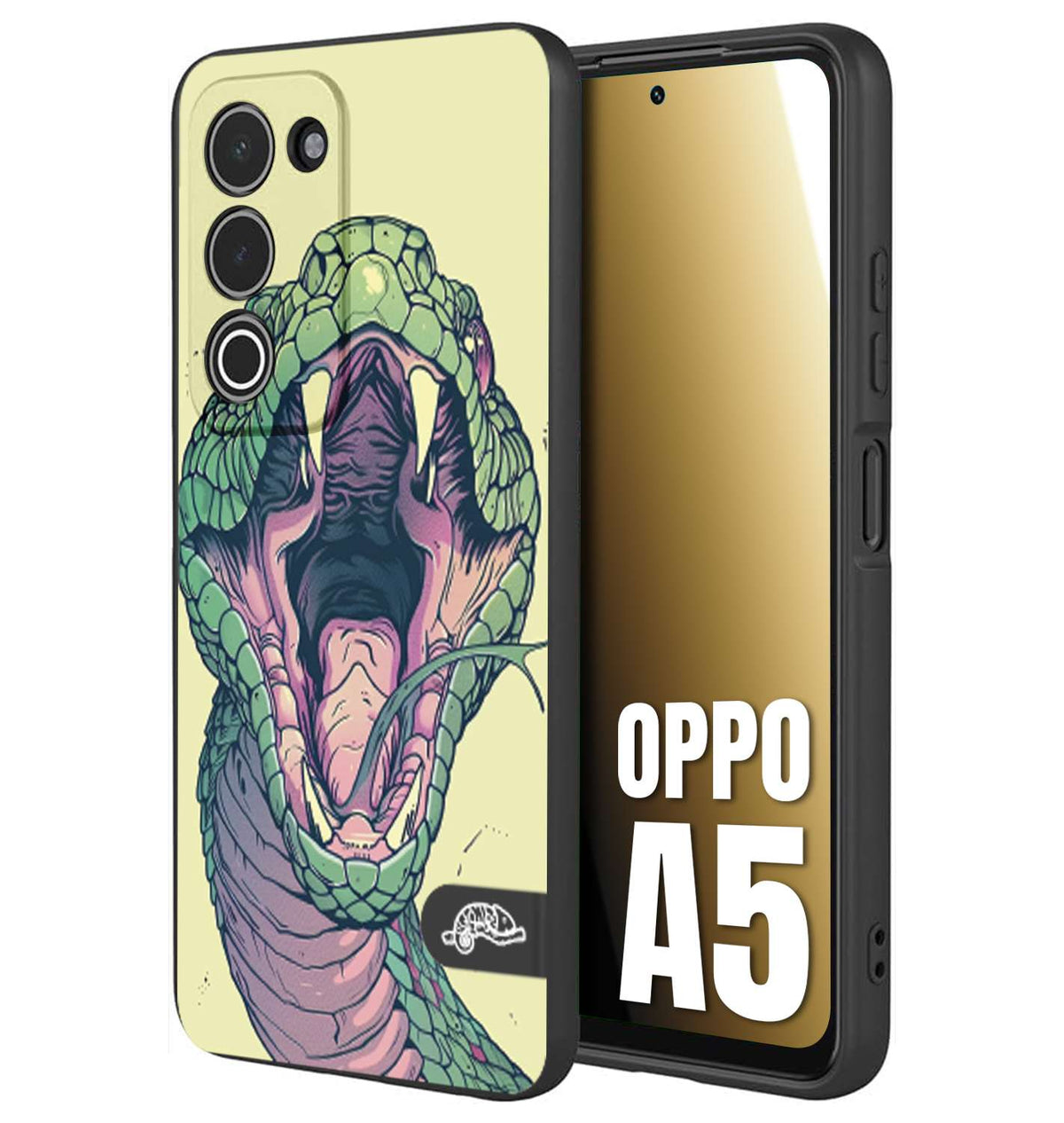 CUSTOMIZZA - Custodia cover nera morbida in tpu compatibile per Oppo A5 snake yellow green serpente tatuaggio tattoo disegnato a mano