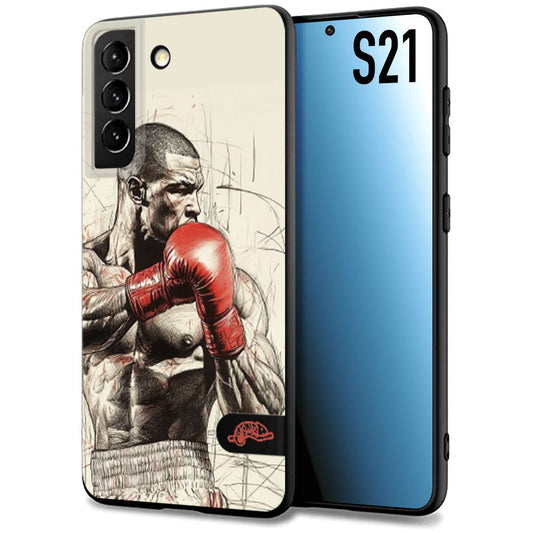 CUSTOMIZZA - Custodia cover nera morbida in tpu compatibile per Samsung S21 pugilato pugili disegno tattoo guantoni box sport ring