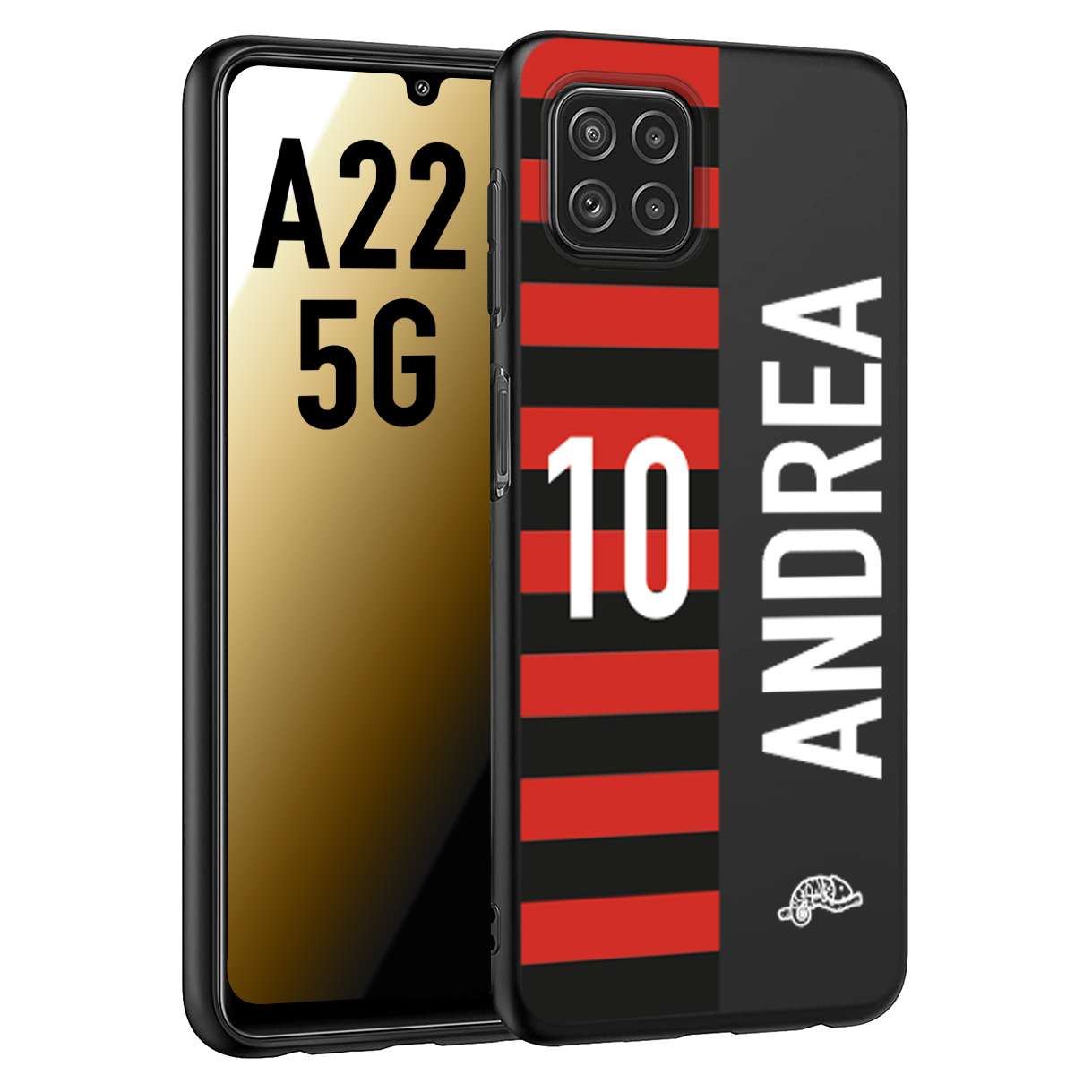 CUSTOMIZZA - Custodia cover nera morbida in tpu compatibile per Samsung A22 5G personalizzata calcio football nome e numero calciatori rossonera