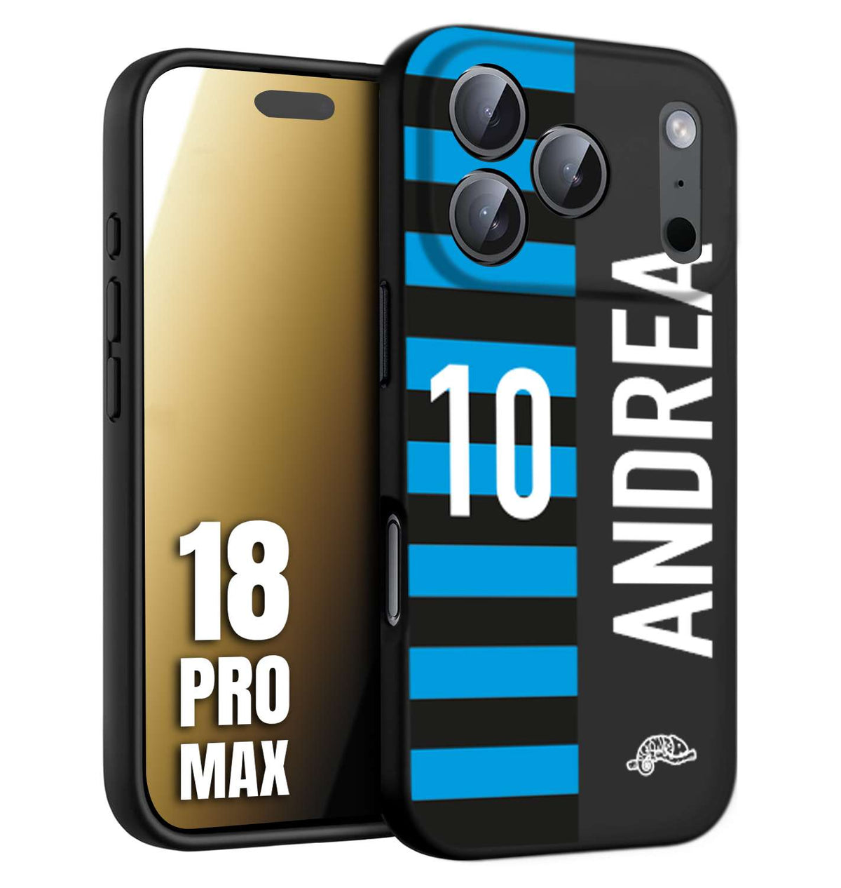 CUSTOMIZZA - Custodia cover nera morbida in tpu compatibile per iPhone 18 PRO MAX personalizzata calcio football nome e numero calciatori nerazzurra