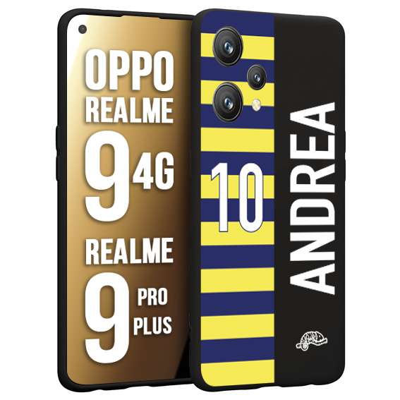 CUSTOMIZZA - Custodia cover nera morbida in tpu compatibile per Realme 9 4G - 9 PRO PLUS personalizzata calcio football nome e numero calciatori giallo blu
