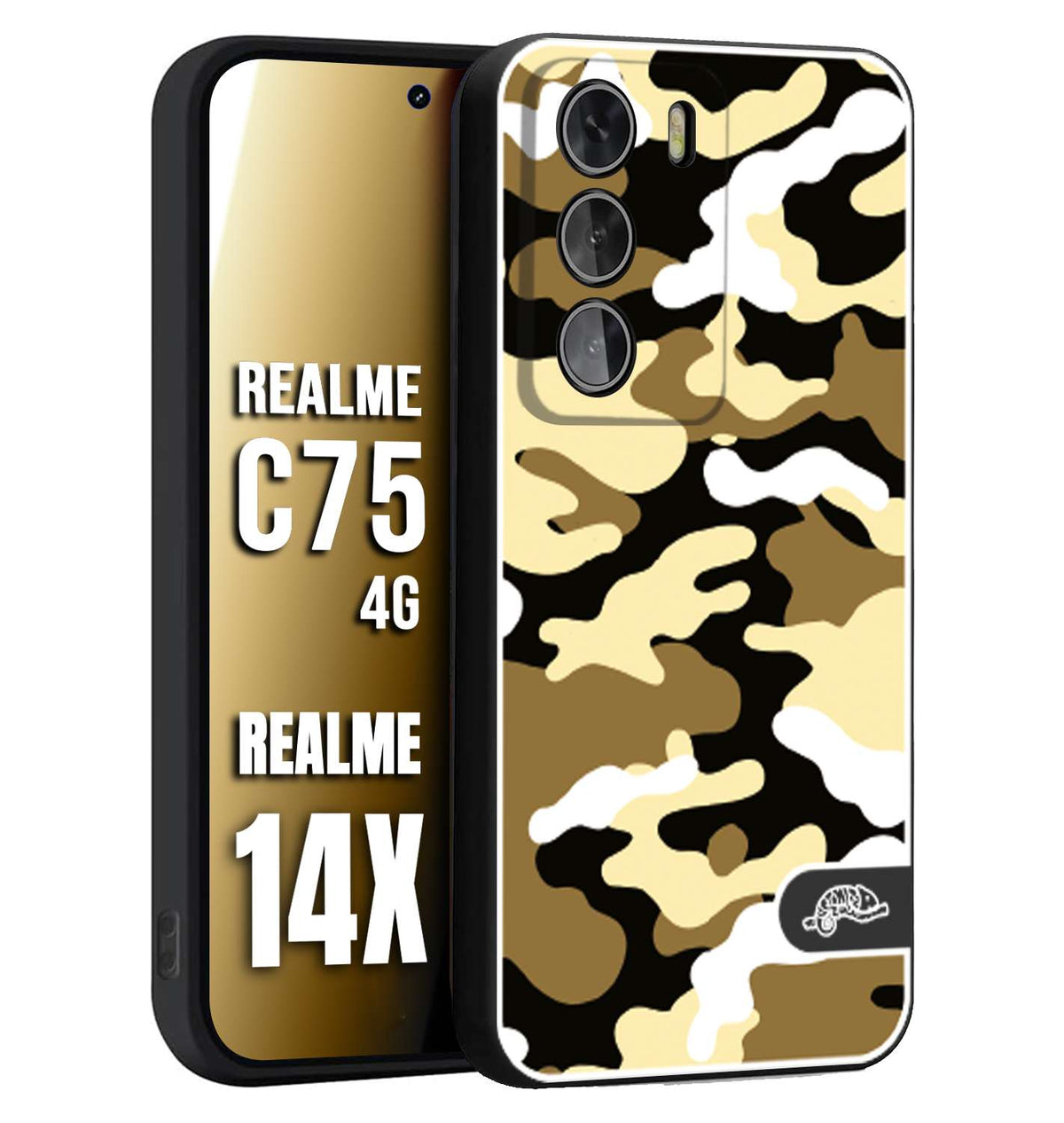 CUSTOMIZZA - Custodia cover nera morbida in tpu compatibile per Realme 14X - C75 4G camouflage mimetico militare giallo desert brown