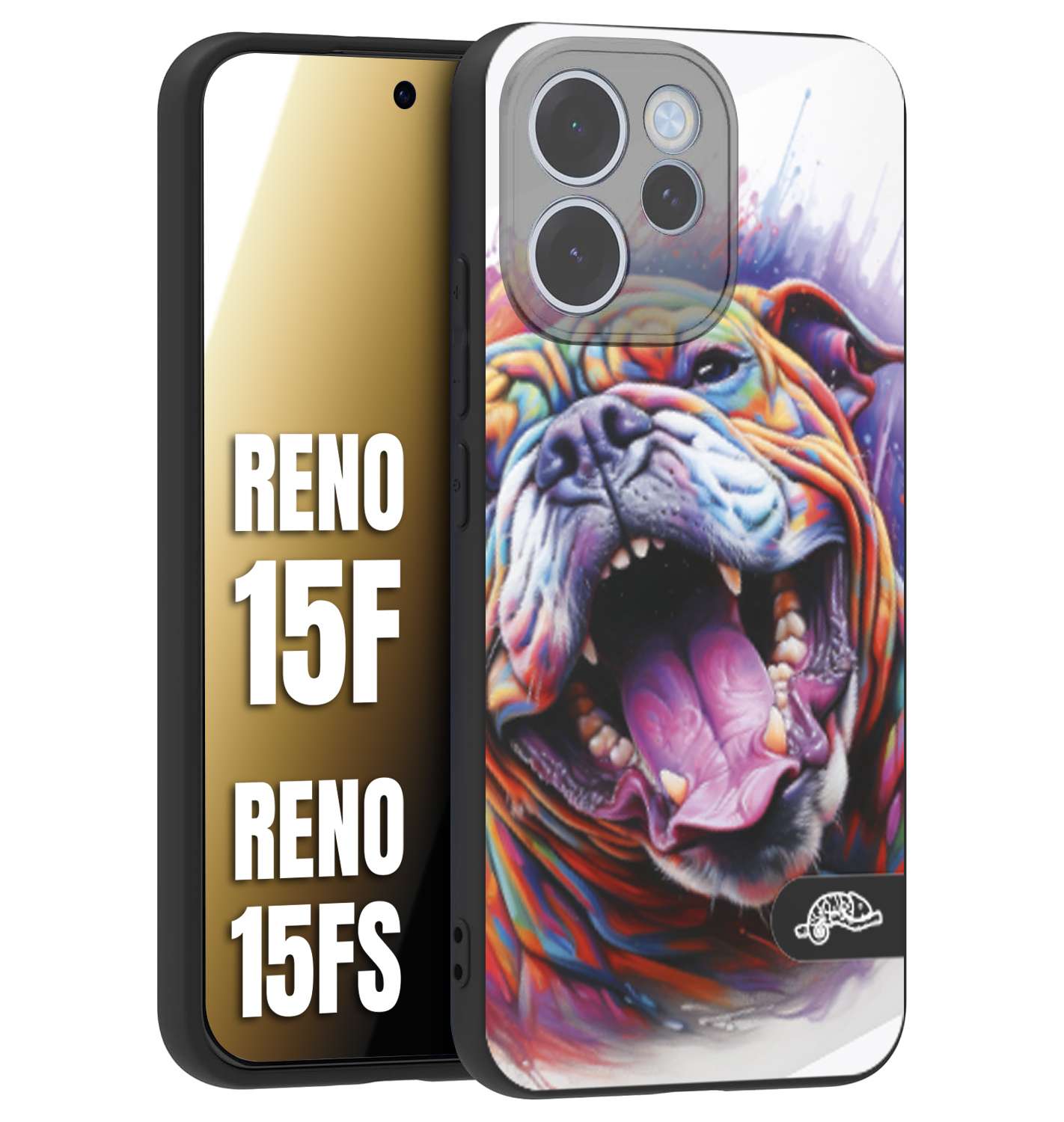 CUSTOMIZZA - Custodia cover nera morbida in tpu compatibile per Oppo Reno 15 F - Reno 15 FS animali color bulldog cane dog colori vibranti disegnato schizzo