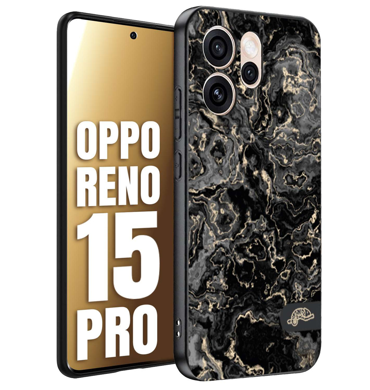 CUSTOMIZZA - Custodia cover nera morbida in tpu compatibile per Oppo Reno 15 PRO effetto marmo marble nero black venature dorato pietra