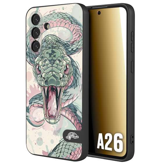 CUSTOMIZZA - Custodia cover nera morbida in tpu compatibile per Samsung A26 snake pink green serpente tatuaggio tattoo disegnato a mano