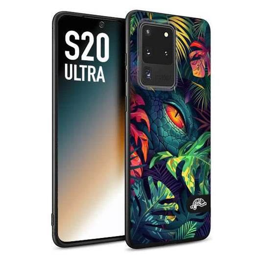 CUSTOMIZZA - Custodia cover nera morbida in tpu compatibile per Samsung S20 ULTRA animali color giungla tropicale occhio di coccodrillo alligatore disegnato