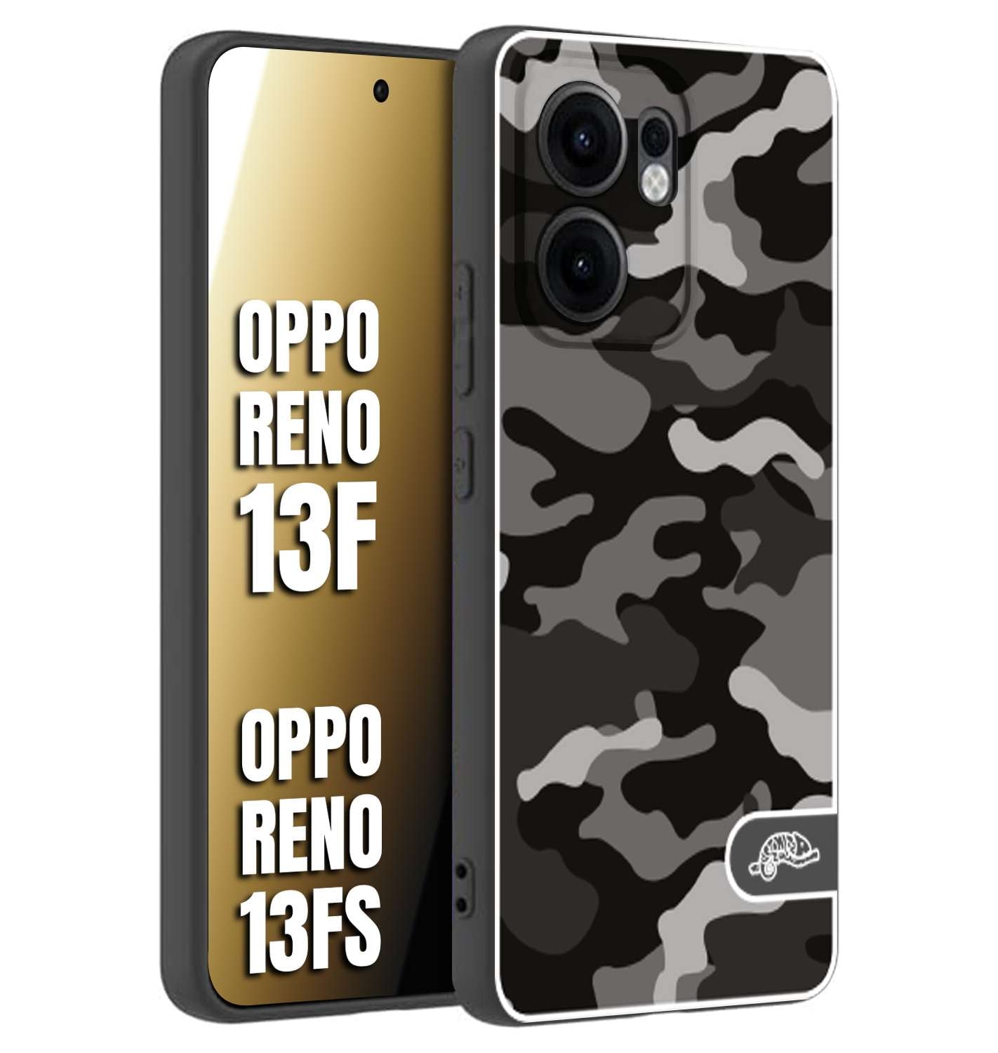 CUSTOMIZZA - Custodia cover nera morbida in tpu compatibile per Oppo Reno 13 F camouflage mimetico militare nero black grigio