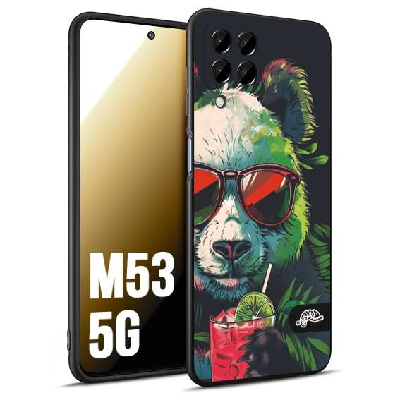 CUSTOMIZZA - Custodia cover nera morbida in tpu compatibile per Samsung M53 5G estate disegnata cocktails animali simpatici panda mojito