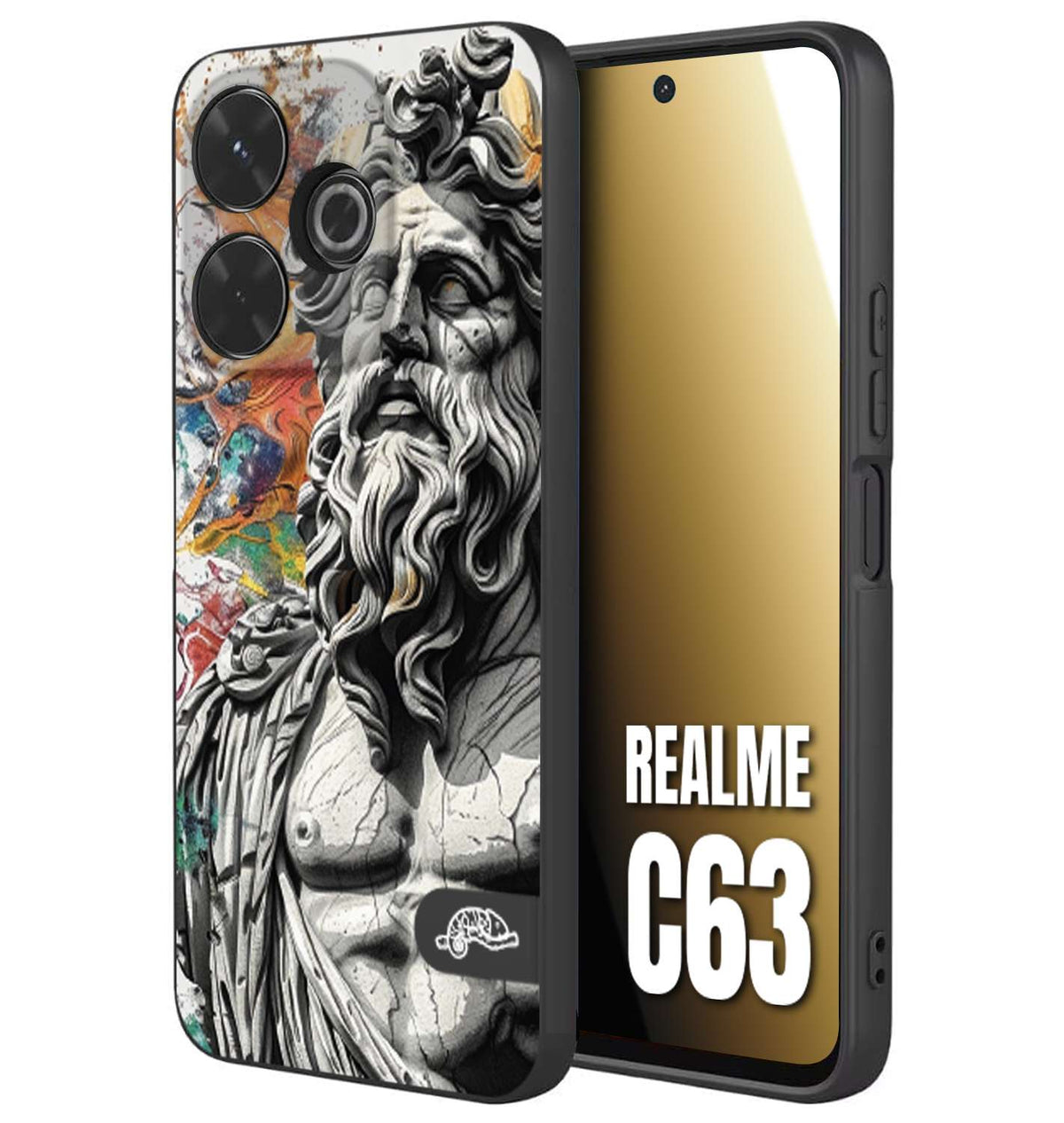 CUSTOMIZZA - Custodia cover nera morbida in tpu compatibile per Realme C63 statua colorata moderna antico tattoo splash color