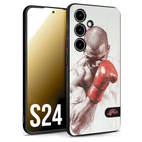CUSTOMIZZA - Custodia cover nera morbida in tpu compatibile per Samsung S24 pugilato pugili disegno tattoo guantoni box sport primo piano