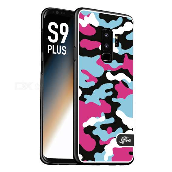CUSTOMIZZA - Custodia cover nera morbida in tpu compatibile per Samsung S9 PLUS camouflage mimetico militare fucsia celeste