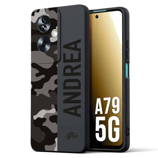 CUSTOMIZZA - Custodia cover nera morbida in tpu compatibile per Oppo A79 5G camouflage mimetico militare personalizzata nome