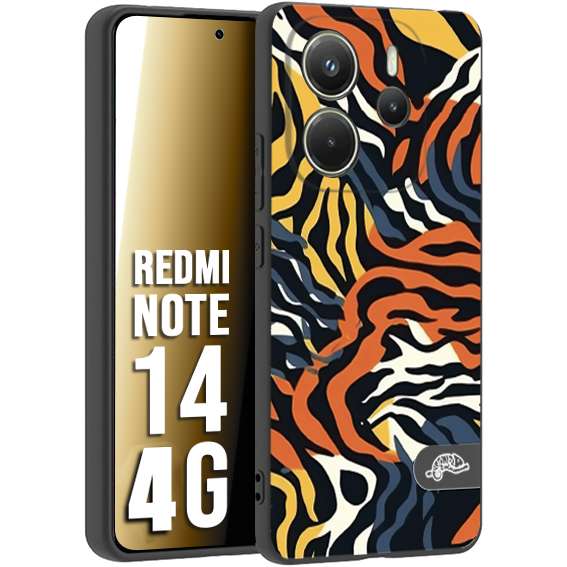 CUSTOMIZZA - Custodia cover nera morbida in tpu compatibile per Xiaomi Redmi Note 14 4G leopardato maculato tigrato tiger colorata gialla blu arancio