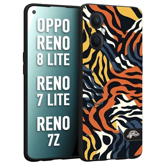 CUSTOMIZZA - Custodia cover nera morbida in tpu compatibile per Oppo Reno 7 Lite - 8 Lite - 7Z leopardato maculato tigrato tiger colorata gialla blu arancio