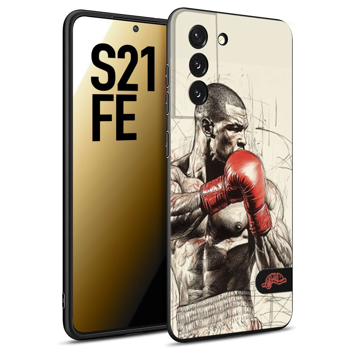 CUSTOMIZZA - Custodia cover nera morbida in tpu compatibile per Samsung S21 FE pugilato pugili disegno tattoo guantoni box sport ring