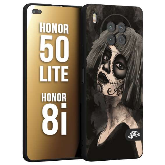 CUSTOMIZZA - Custodia cover nera morbida in tpu compatibile per Honor 8i - Honor 50 LITE chicana messicana dea de la muerte donna santa tattoo disegnata