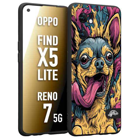 CUSTOMIZZA - Custodia cover nera morbida in tpu compatibile per Oppo Reno 7 - Find X5 LITE Chihuahua illustrazione cane pop art cane street art cartone animato