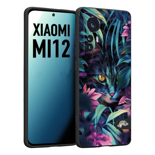 CUSTOMIZZA - Custodia cover nera morbida in tpu compatibile per Xiaomi 12 5G animali color giungla tropicale occhio di gatto colori vibranti disegnato