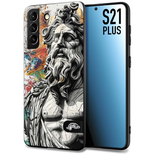 CUSTOMIZZA - Custodia cover nera morbida in tpu compatibile per Samsung S21 PLUS statua colorata moderna antico tattoo splash color