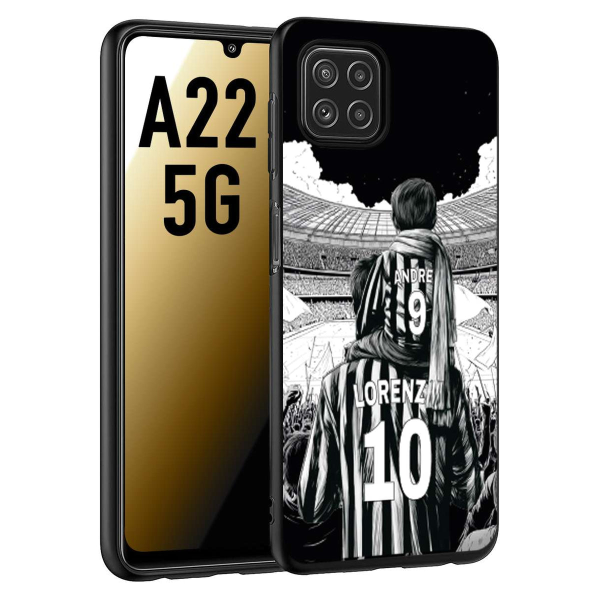 CUSTOMIZZA - Custodia cover nera morbida in tpu compatibile per Samsung A22 5G personalizzata calcio football nome e numero calciatori bianconeri bianca e nera