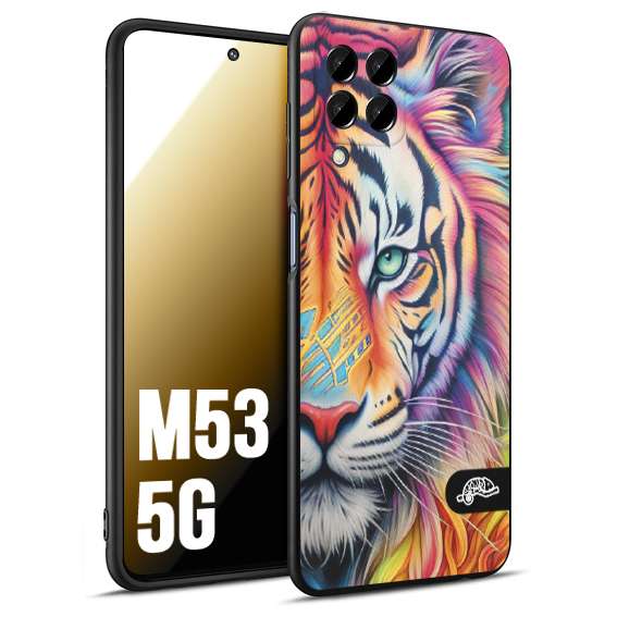 CUSTOMIZZA - Custodia cover nera morbida in tpu compatibile per Samsung M53 5G animali color tigre tiger viso colori vibranti disegnato schizzo