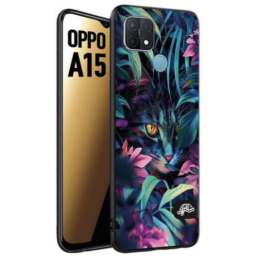 CUSTOMIZZA - Custodia cover nera morbida in tpu compatibile per Oppo A15 animali color giungla tropicale occhio di gatto colori vibranti disegnato